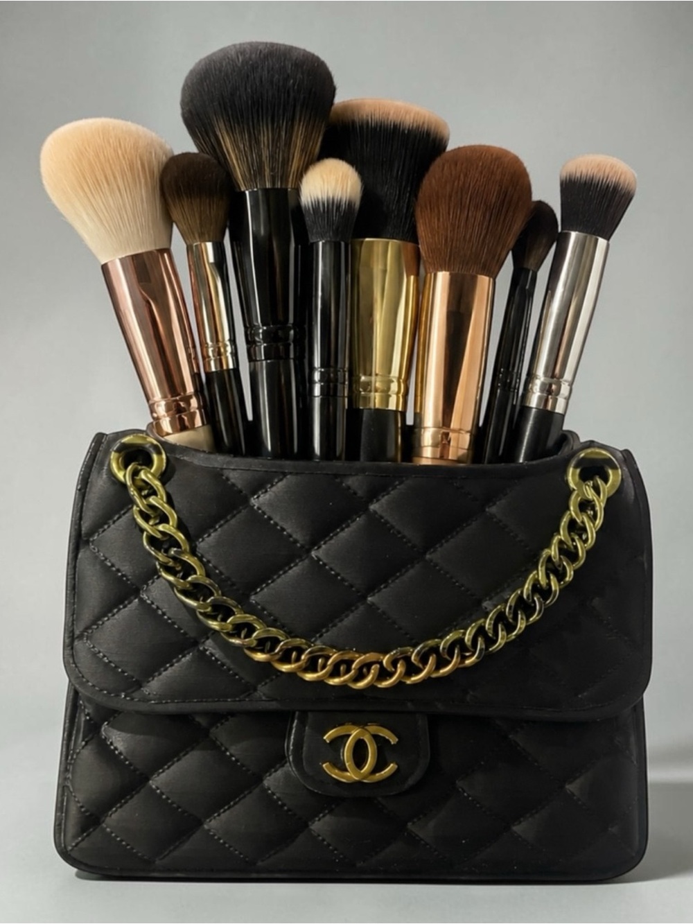 Handcrafted 3d Black & Metallic Bronze Chanel Logo Quilted Bag Decor Holder